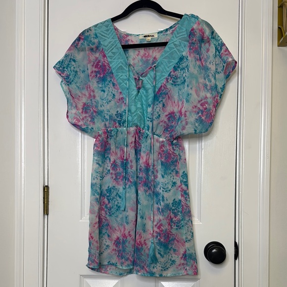 Miken Other - Blue and Purple Flutter Sleeve Tunic with Bib Collar